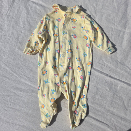 90s Vintage Turtles + Fish Yellow PJs 3 months