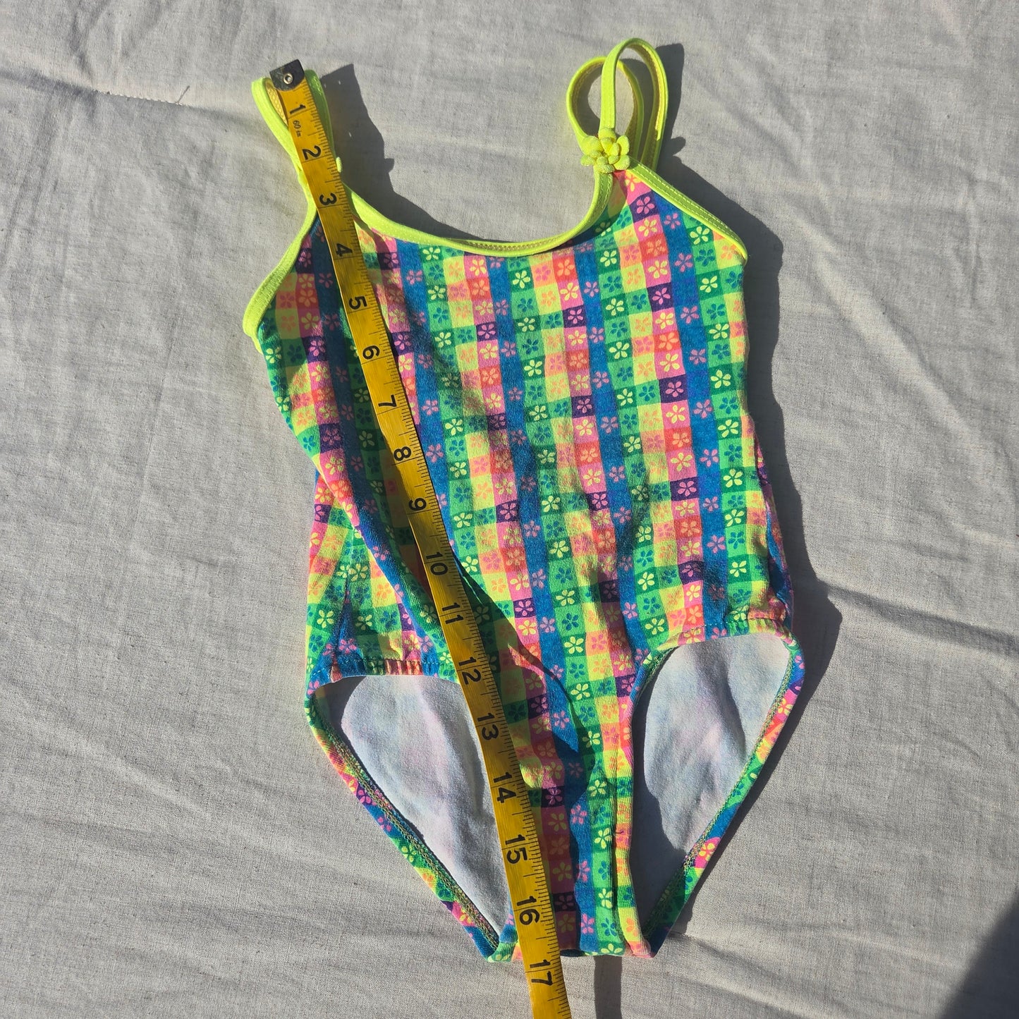 90s Colorful Floral Gingham Swimsuit 2t