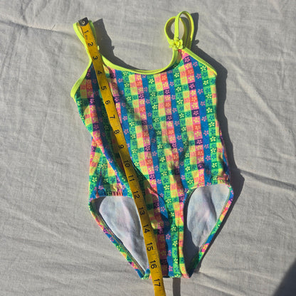 90s Colorful Floral Gingham Swimsuit 2t