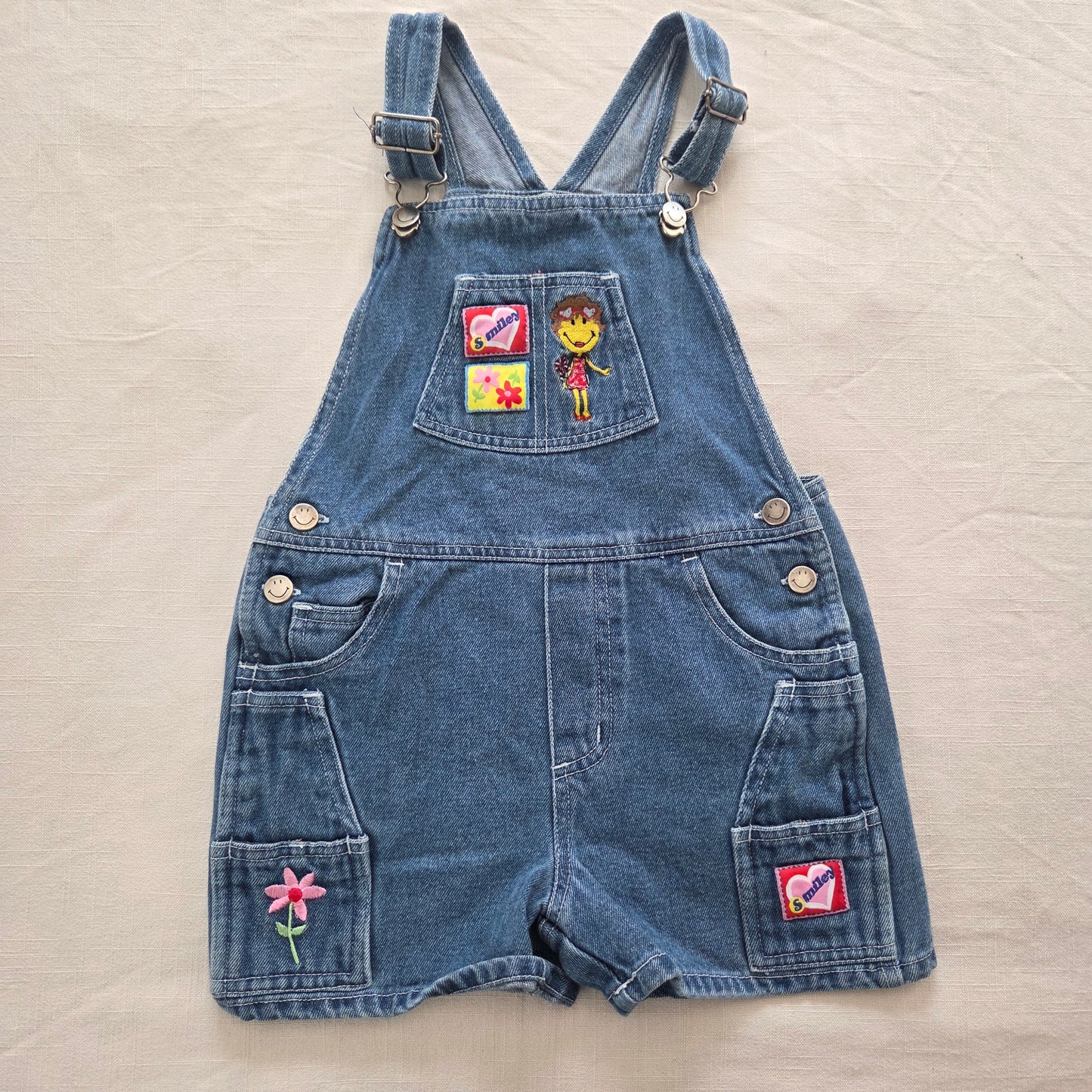 00s Vintage Smiley Denim Shortalls 5t/6