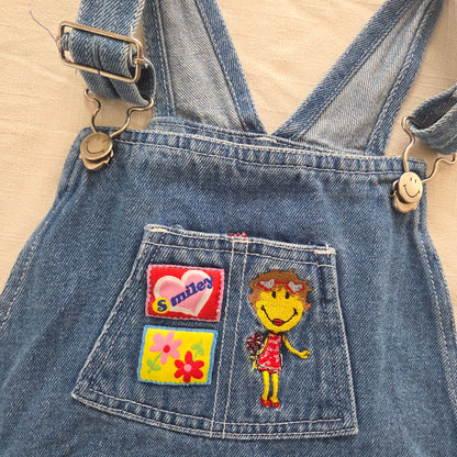 00s Vintage Smiley Denim Shortalls 5t/6