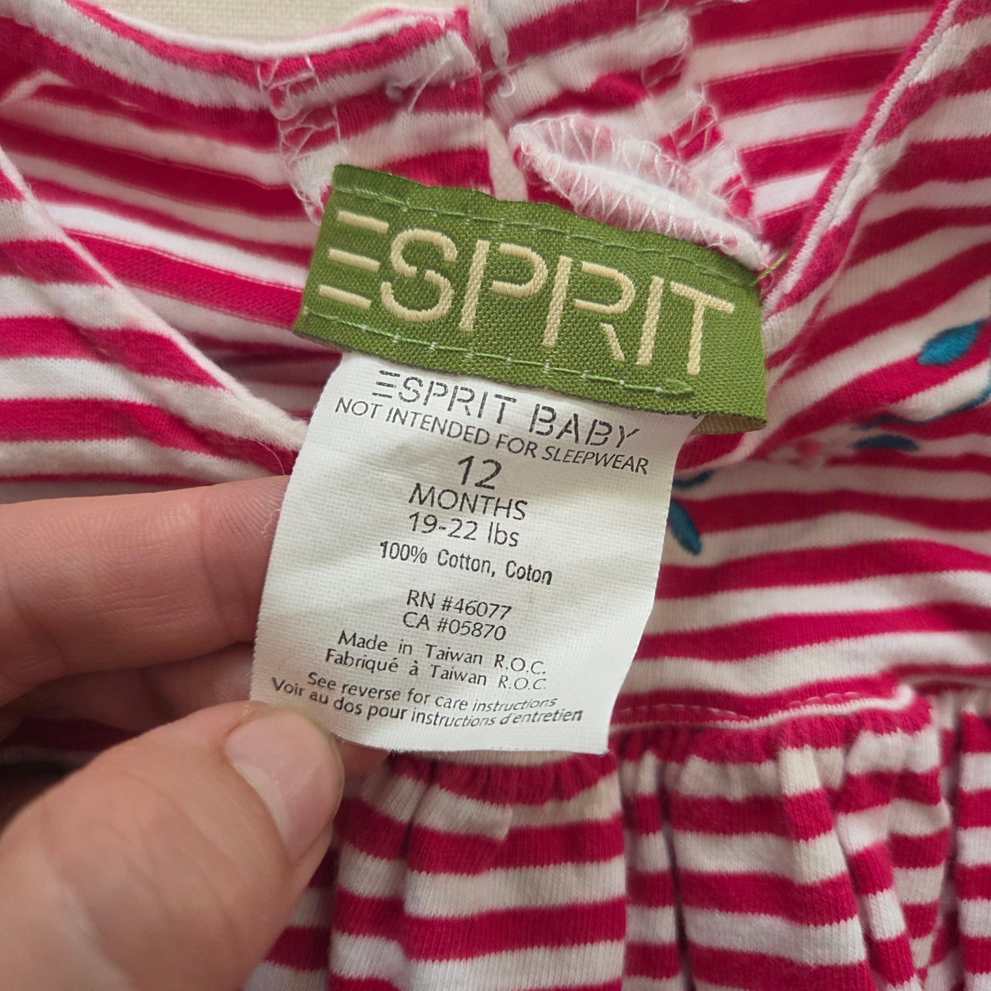 00s Vintage ESPRIT Pink Striped Dress 12 months