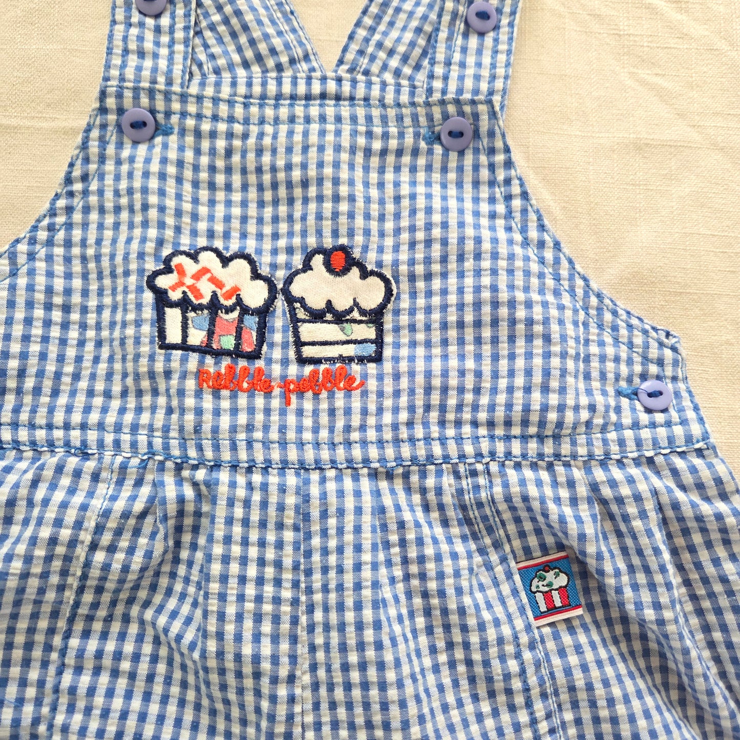 90s Vintage Cupcake Gingham Bubble Shortalls 12 months