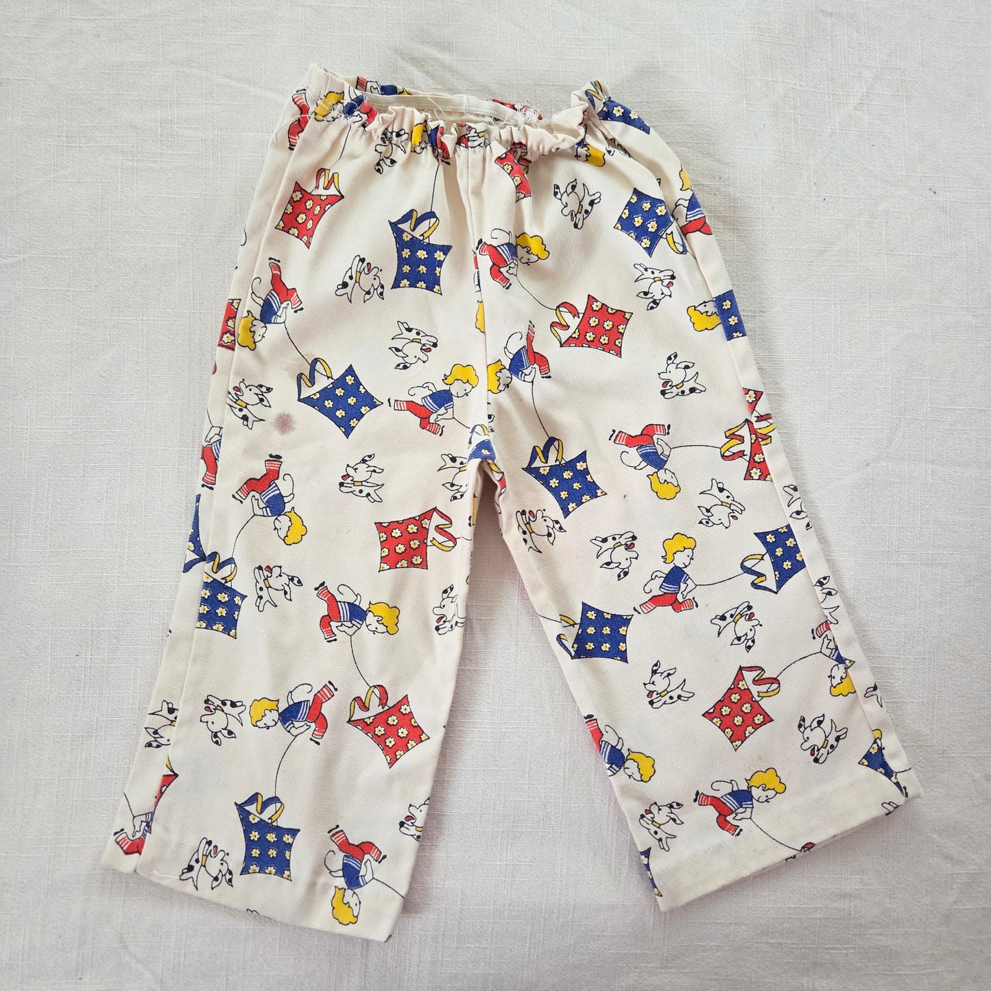 70s Vintage Boy/Kite/Dog Flared Pants 9 months