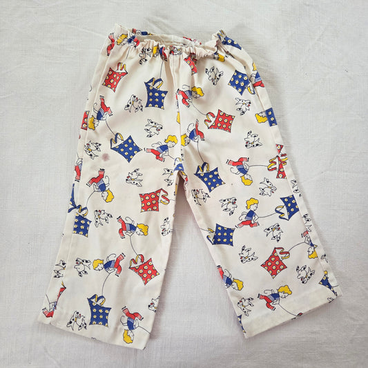 70s Vintage Boy/Kite/Dog Flared Pants 9 months