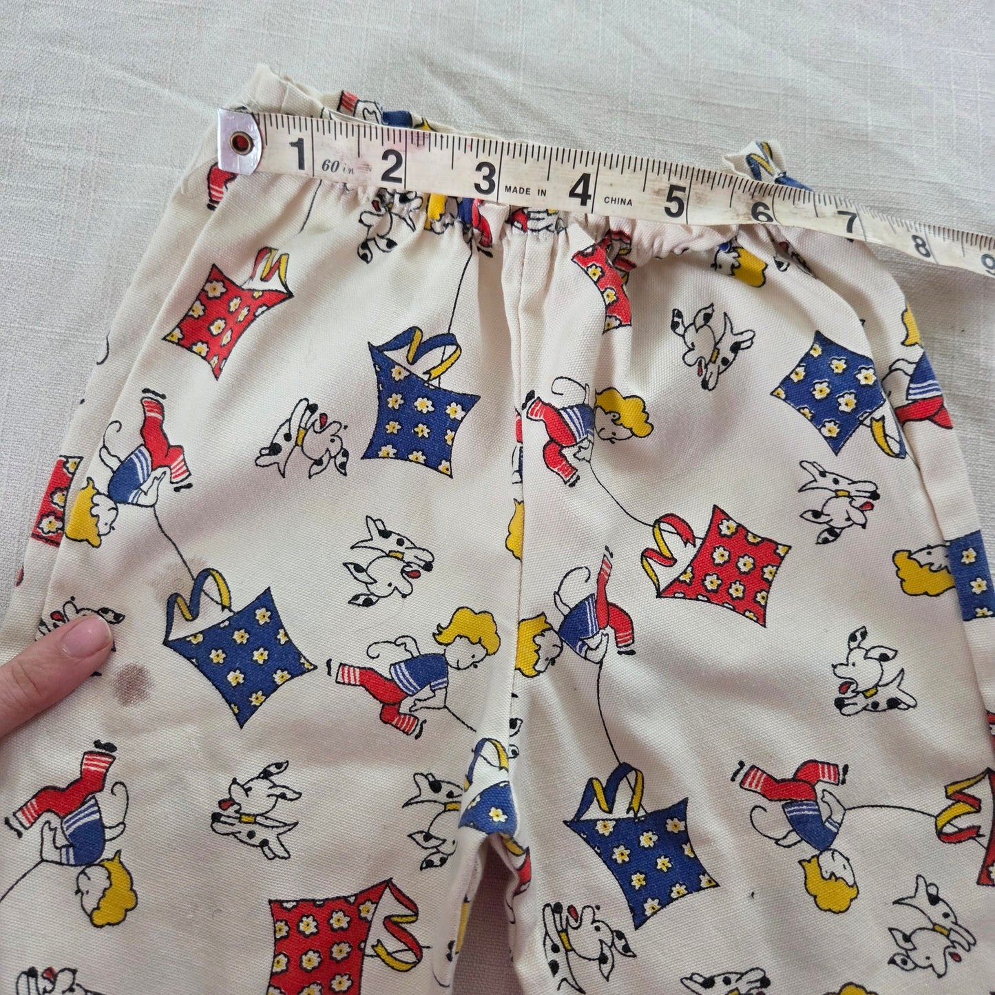 70s Vintage Boy/Kite/Dog Flared Pants 9 months