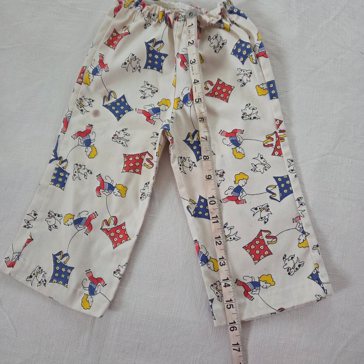 70s Vintage Boy/Kite/Dog Flared Pants 9 months
