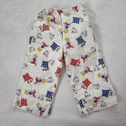 70s Vintage Boy/Kite/Dog Flared Pants 9 months