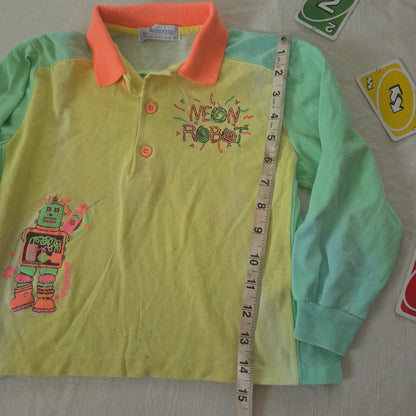 90s Vintage Oshkosh Neon Robot Long Sleeve 4t