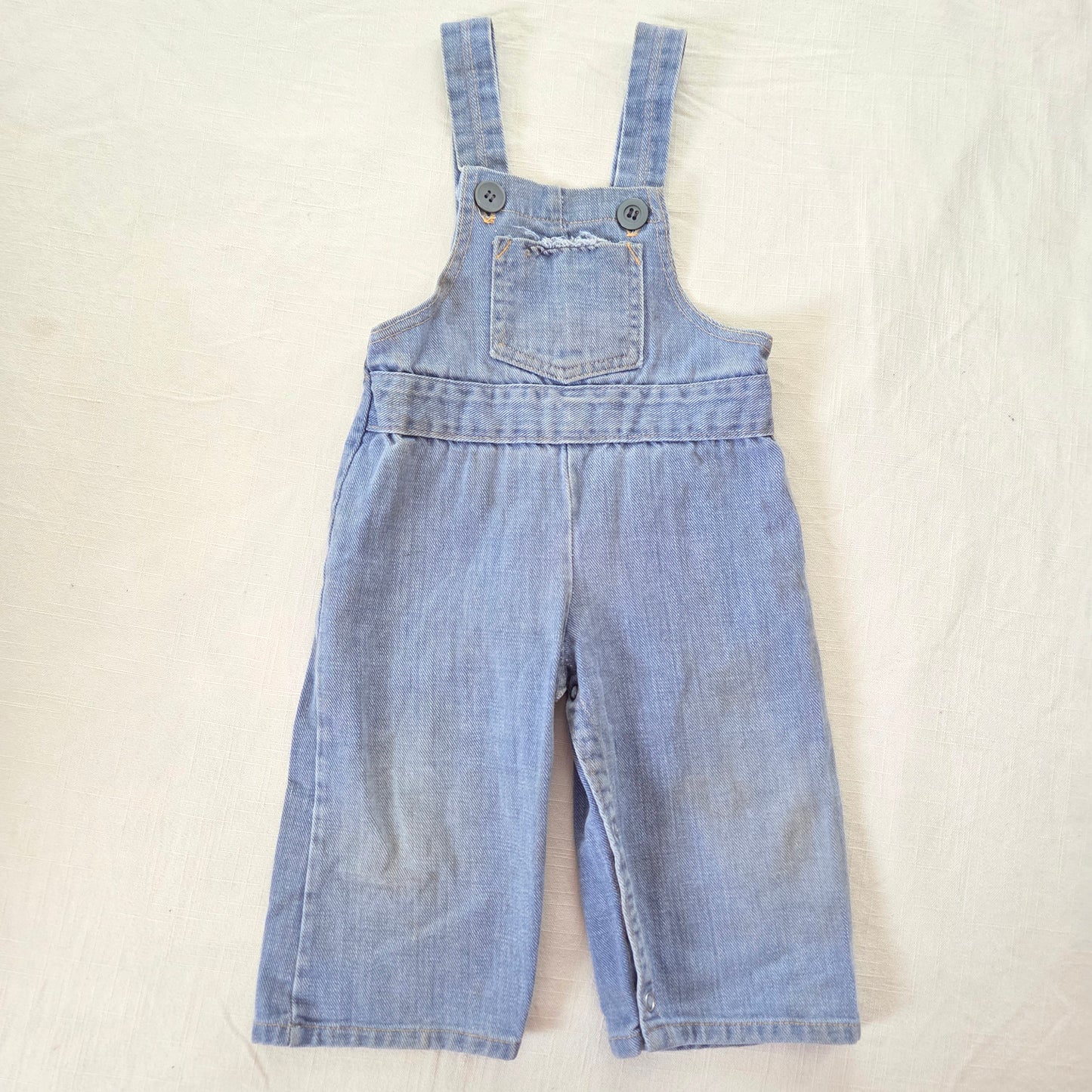 70s Vintage Denim Wide Leg Overalls 12 months