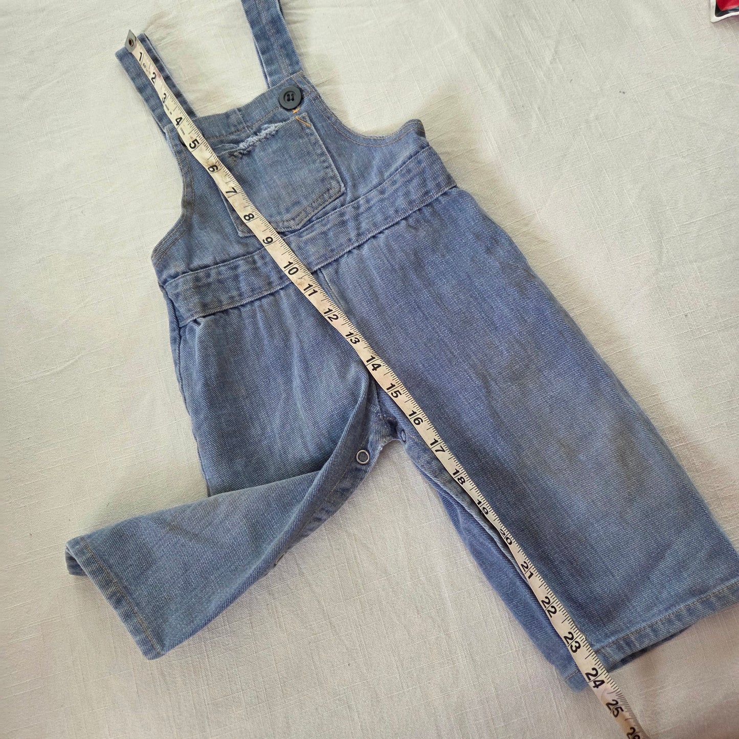 70s Vintage Denim Wide Leg Overalls 12 months