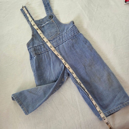 70s Vintage Denim Wide Leg Overalls 12 months