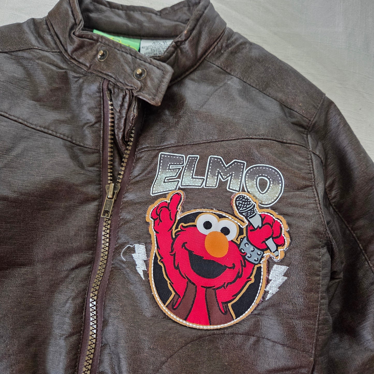 Y2K Elmo Rockstar Faux Leather Jacket 3t/4t