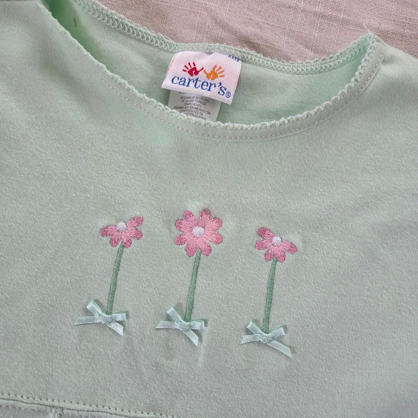 90s/Y2k Vintage Flower Embroidered Green Dress 5t