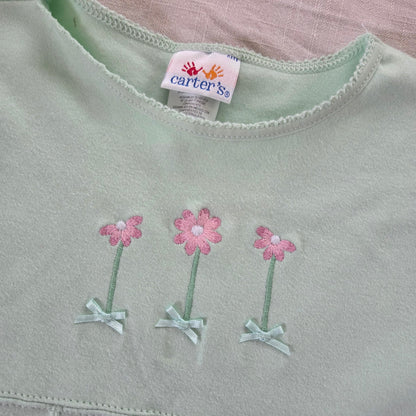 90s/Y2k Vintage Flower Embroidered Green Dress 5t