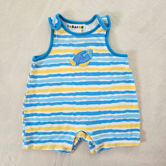 Y2k Vintage Fish Striped Cotton Romper 0-3 months