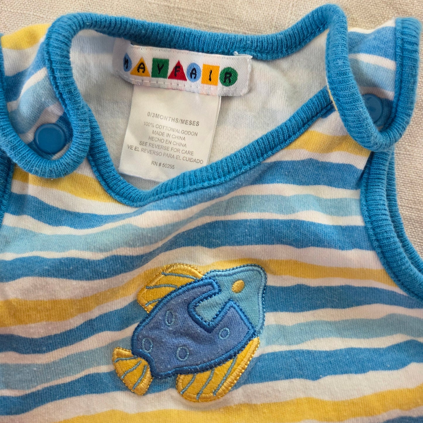 Y2k Vintage Fish Striped Cotton Romper 0-3 months
