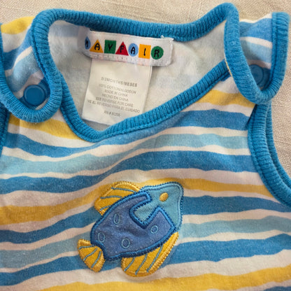 Y2k Vintage Fish Striped Cotton Romper 0-3 months