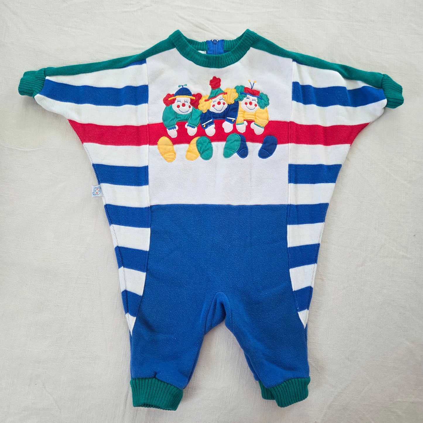 90s Vintage Clowns Striped Slouchy Bodysuit 6-9 months