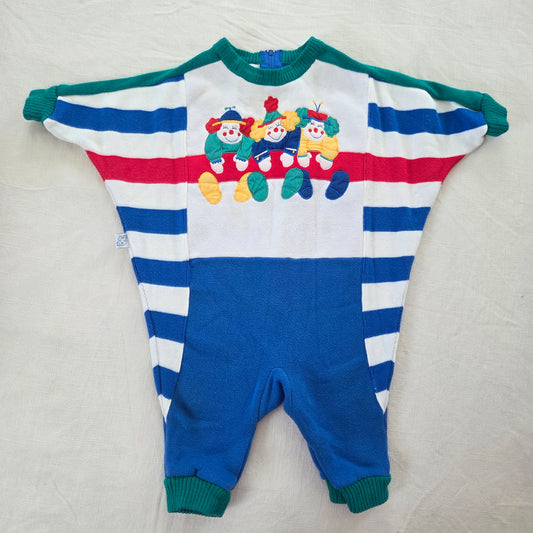 90s Vintage Clowns Striped Slouchy Bodysuit 6-9 months