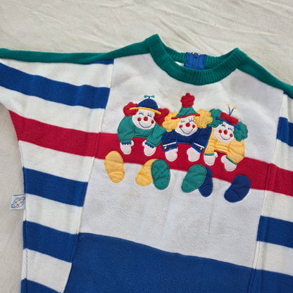 90s Vintage Clowns Striped Slouchy Bodysuit 6-9 months