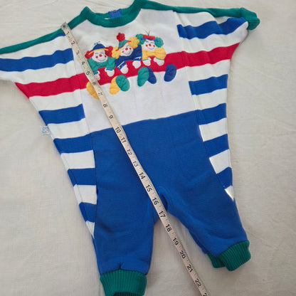 90s Vintage Clowns Striped Slouchy Bodysuit 6-9 months