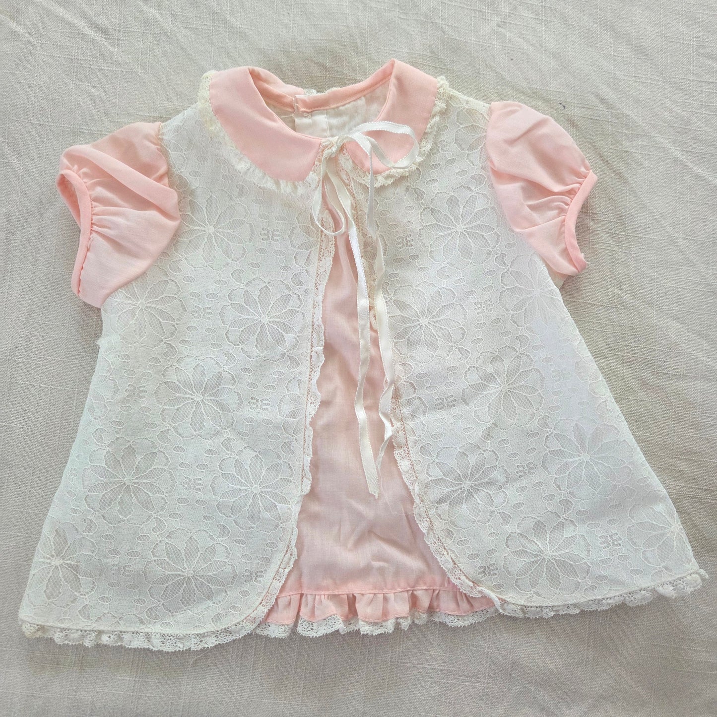 70s/80s Vintage Lace Pink Dress 3-6 months