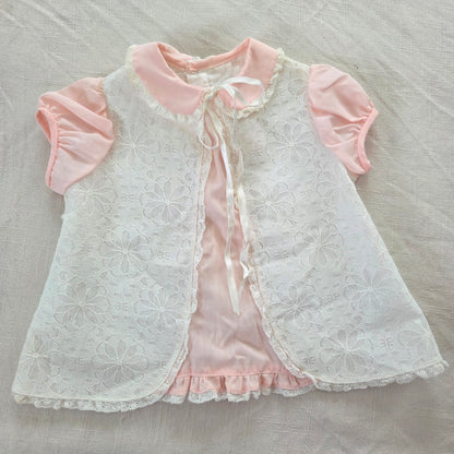 70s/80s Vintage Lace Pink Dress 3-6 months