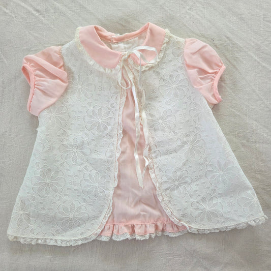 70s/80s Vintage Lace Pink Dress 3-6 months
