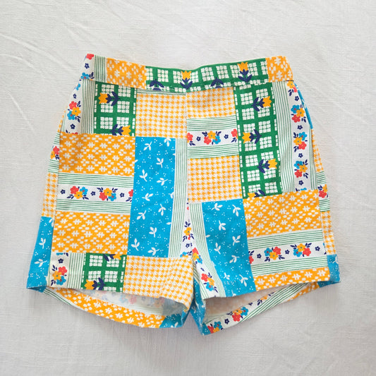 70s Vintage Floral Patchwork Shorts kids 7/8