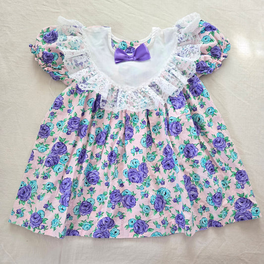 90s Vintage Purple Floral Cotton Dress 2t