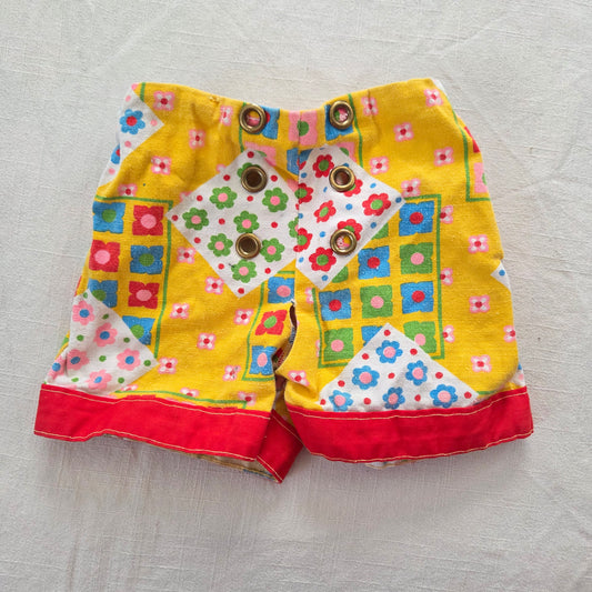 70s Vintage Bright Floral Pattern Cotton Shorts 18 months *flaw