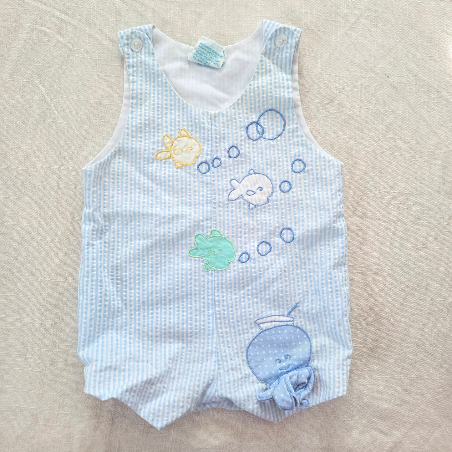 90s Vintage Fish/Octopus Seersucker Jon Jon 3-6 months