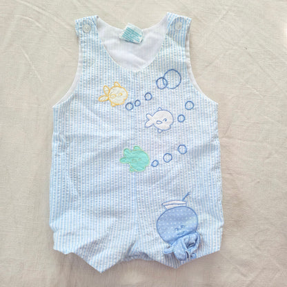 90s Vintage Fish/Octopus Seersucker Jon Jon 3-6 months