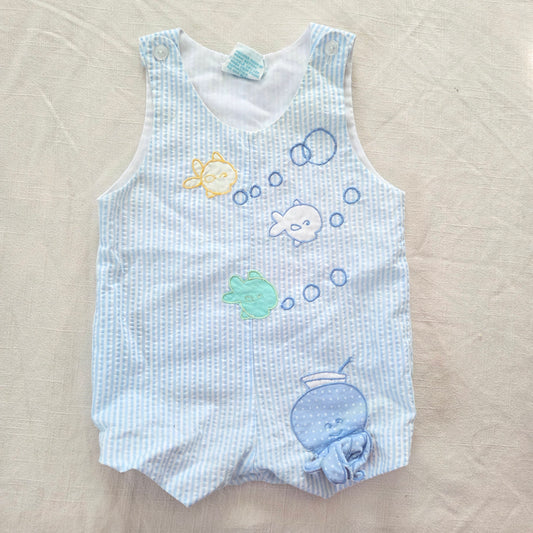 90s Vintage Fish/Octopus Seersucker Jon Jon 3-6 months
