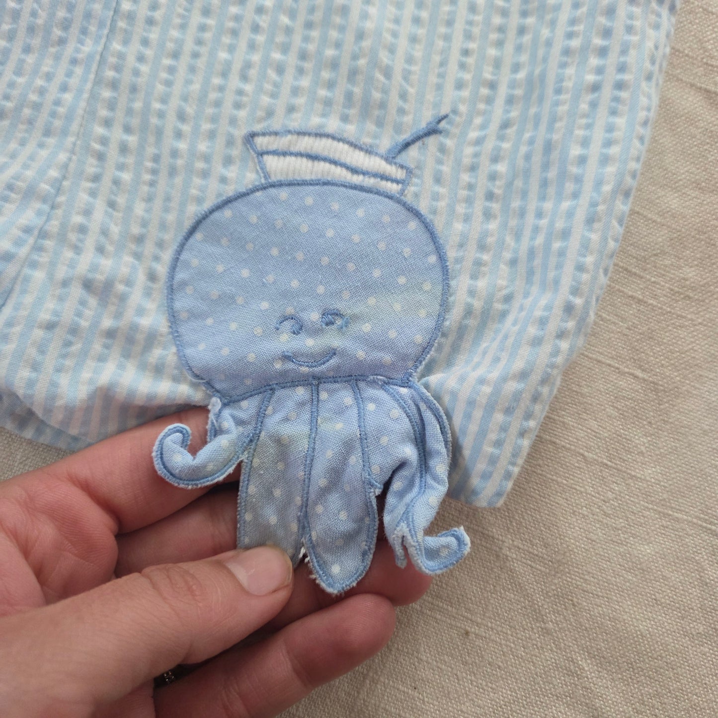 90s Vintage Fish/Octopus Seersucker Jon Jon 3-6 months