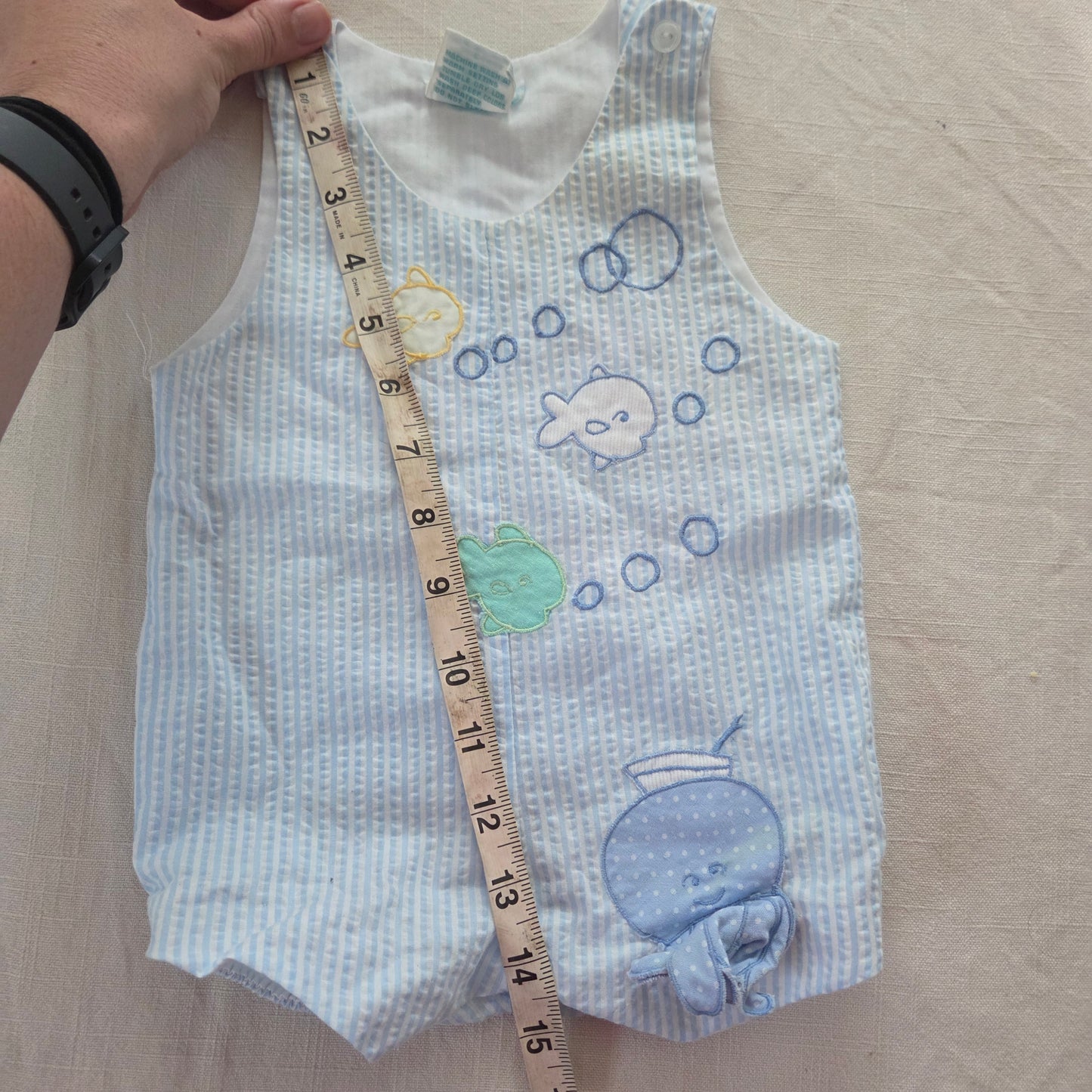 90s Vintage Fish/Octopus Seersucker Jon Jon 3-6 months