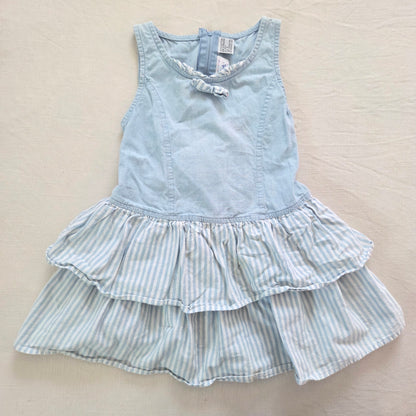 90s Vintage Ruffled Chambray Dress 4t/5t
