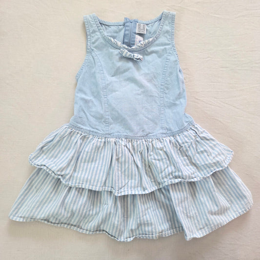 90s Vintage Ruffled Chambray Dress 4t/5t