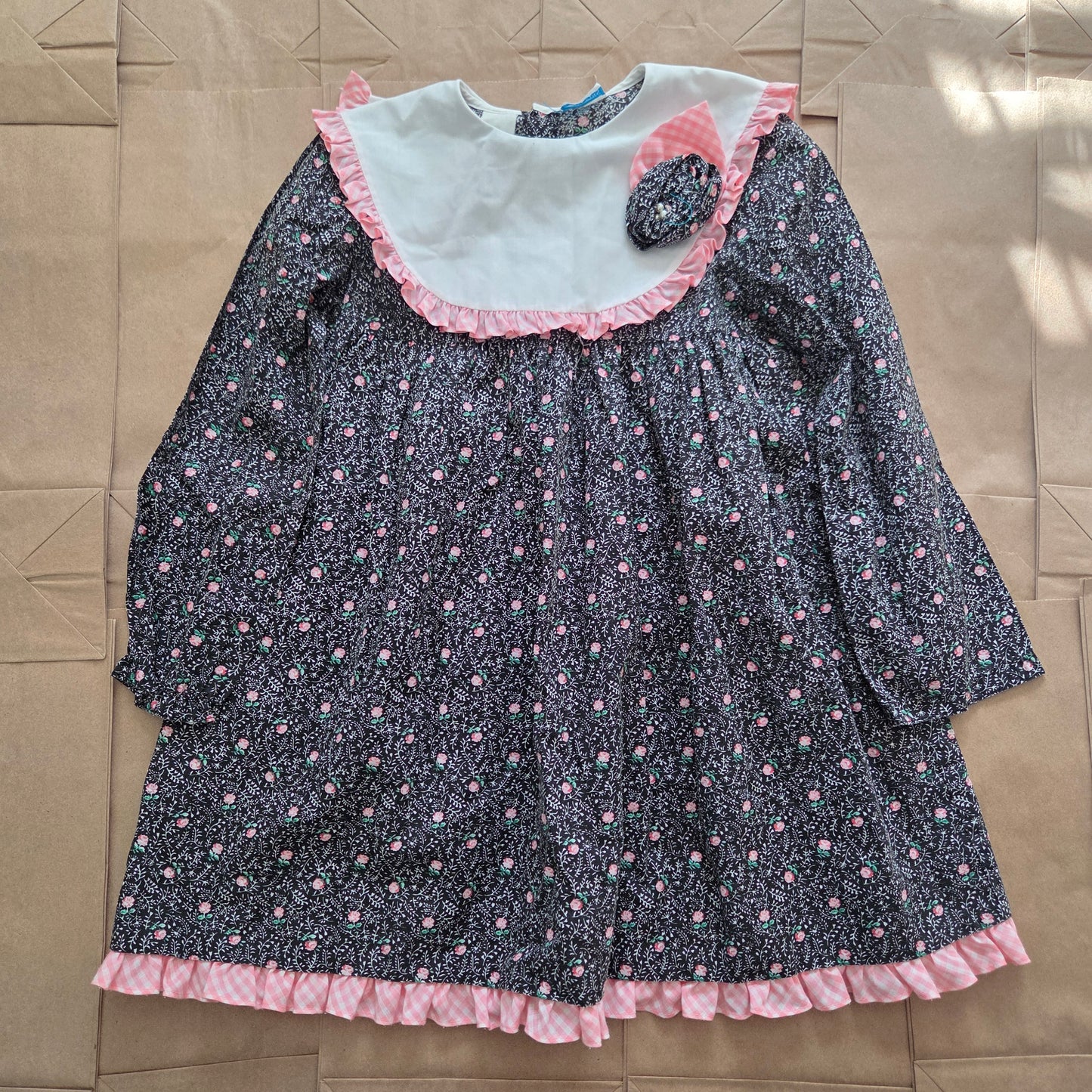 80s Vintage Dark Floral Dress 5t/6