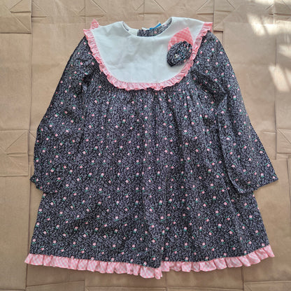 80s Vintage Dark Floral Dress 5t/6