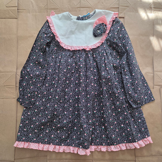 80s Vintage Dark Floral Dress 5t/6