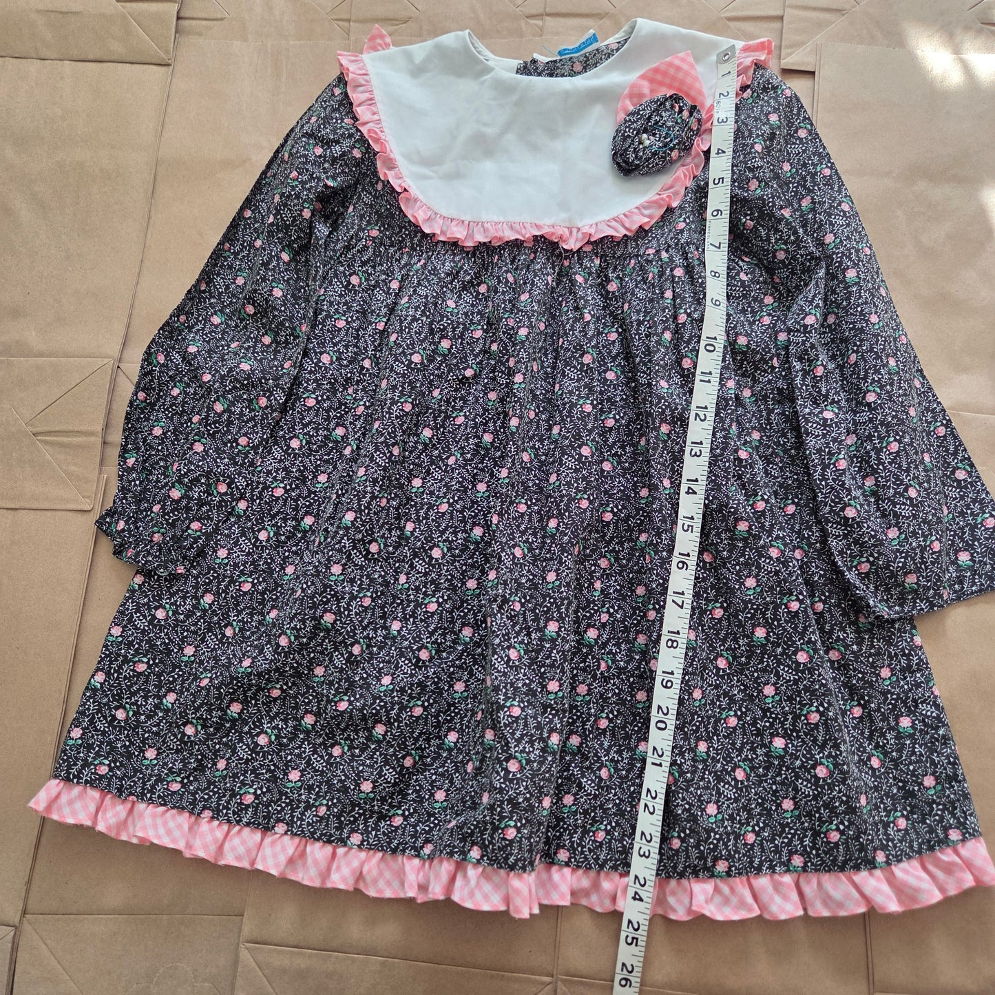 80s Vintage Dark Floral Dress 5t/6