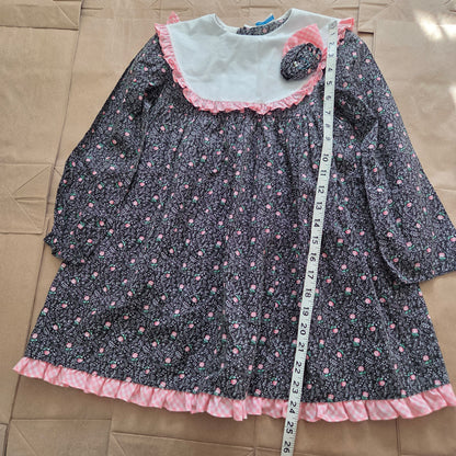 80s Vintage Dark Floral Dress 5t/6