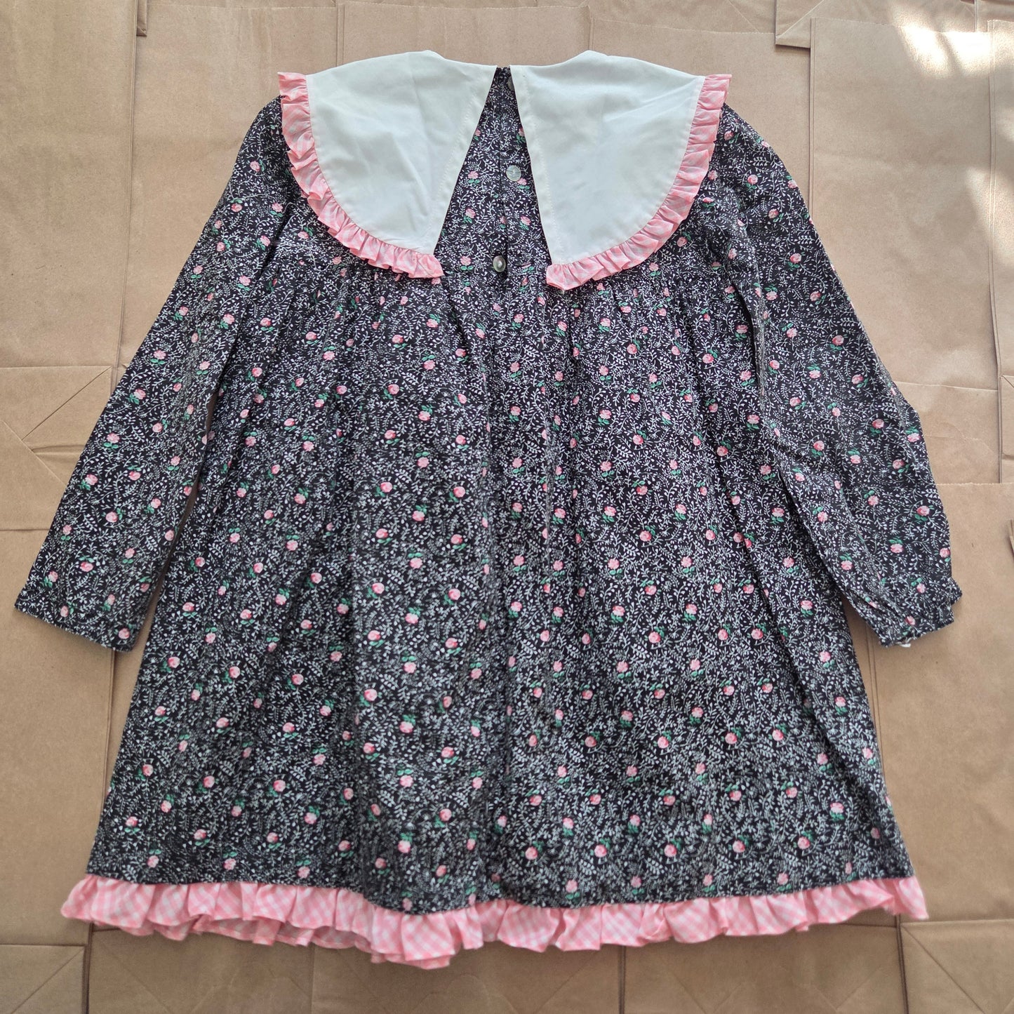 80s Vintage Dark Floral Dress 5t/6