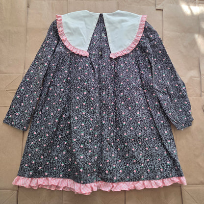 80s Vintage Dark Floral Dress 5t/6