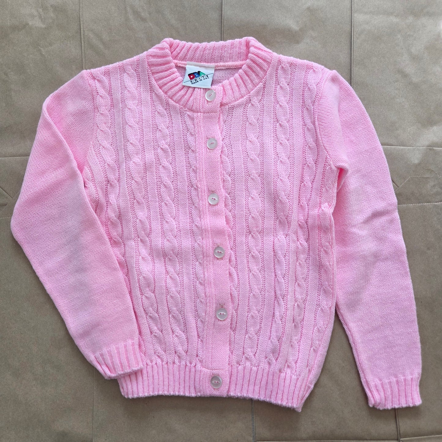 80s Vintage Pink Cable Knit Cardigan kids 6/7