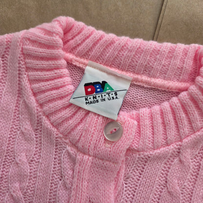 80s Vintage Pink Cable Knit Cardigan kids 6/7