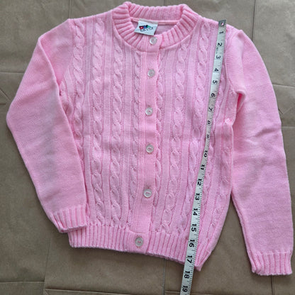 80s Vintage Pink Cable Knit Cardigan kids 6/7