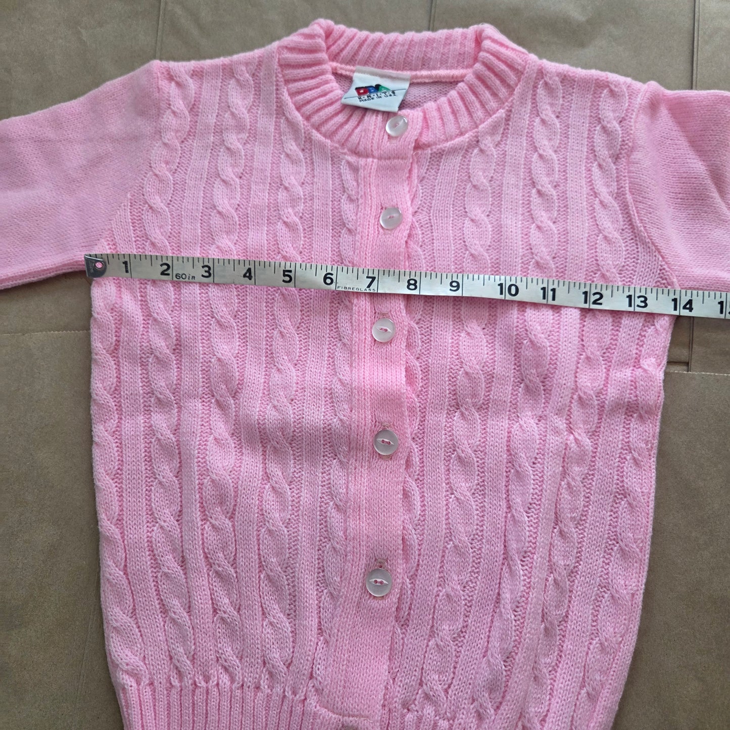 80s Vintage Pink Cable Knit Cardigan kids 6/7